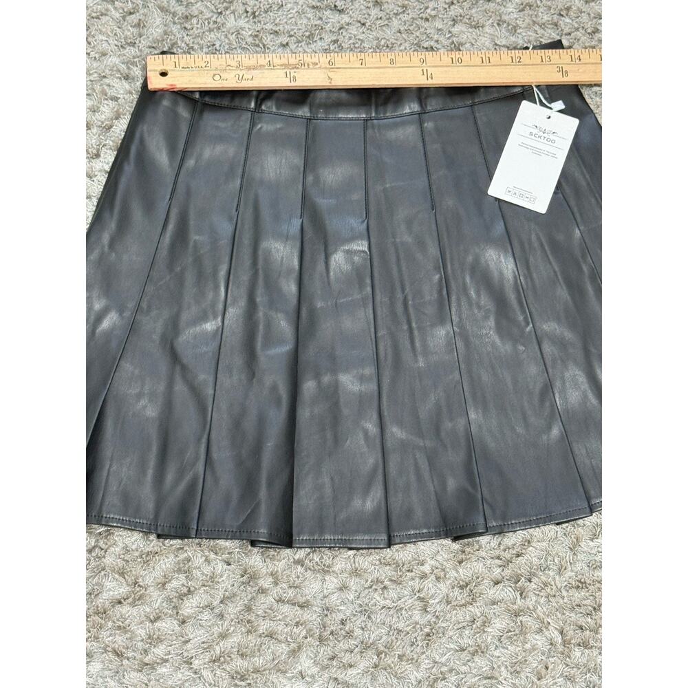 Women Faux Leather Skirt Black Mini Pleated High Waist Slim A-line Skirt M NWT - Picture 10 of 12